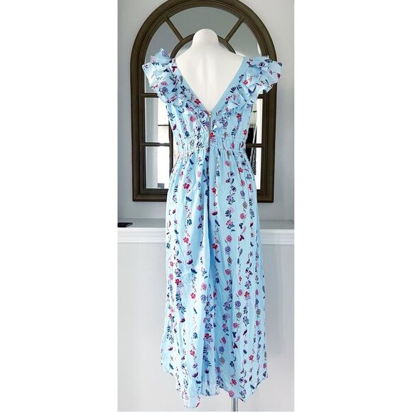 Banjanan Maya Cotton Ruffled Foliage Floral Dress, Blue, NWT, Size M - Picture 7 of 16